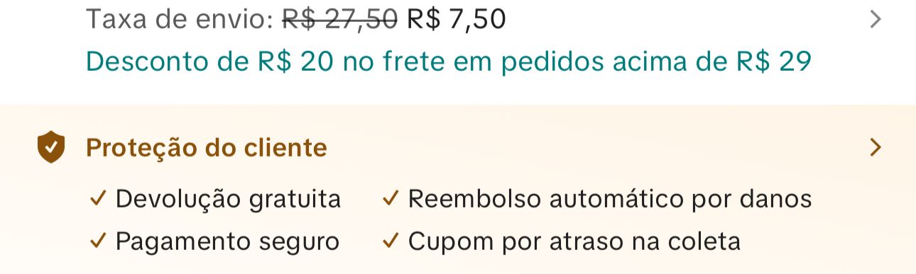 Detalhes do frete e devolução